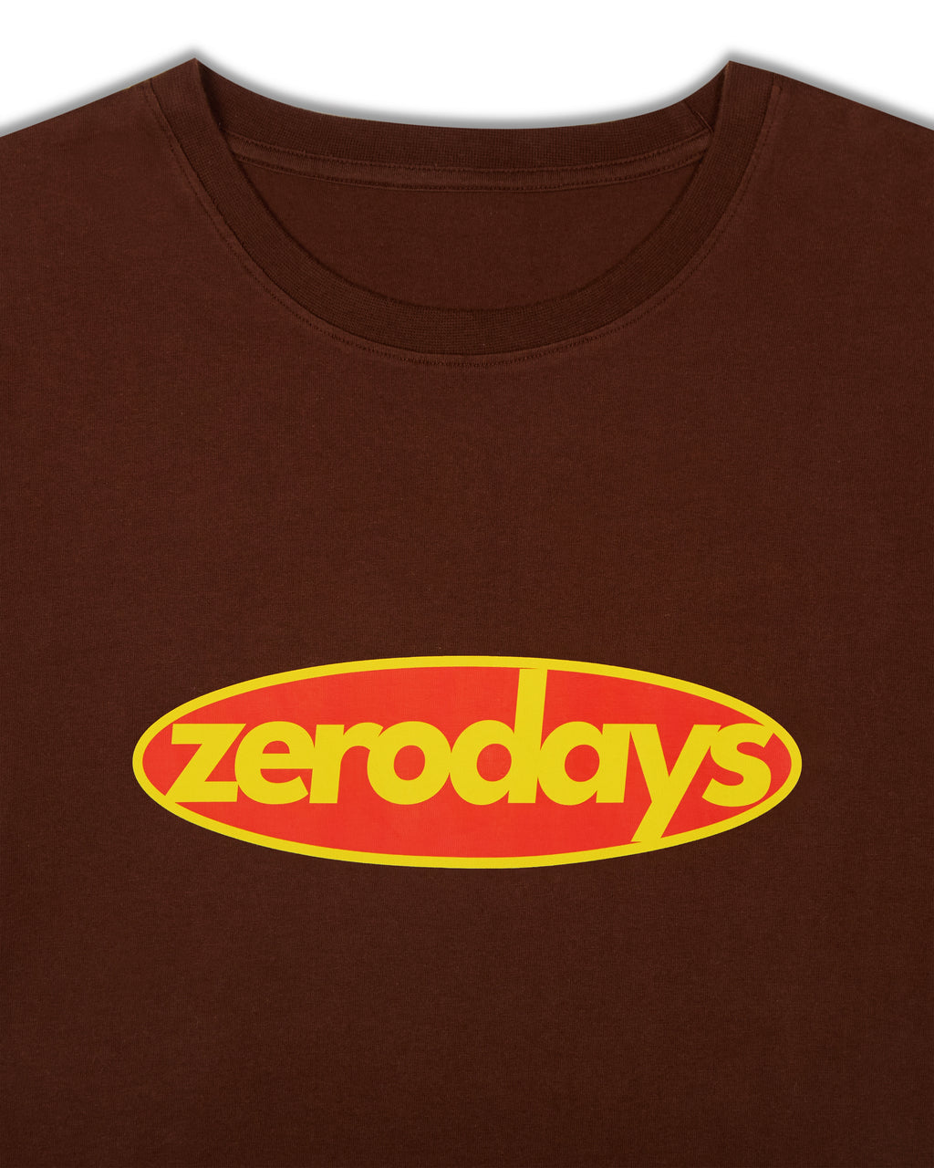 The close-up of the zerodays motif showcases the graphic against the brown fabric of the ee. 